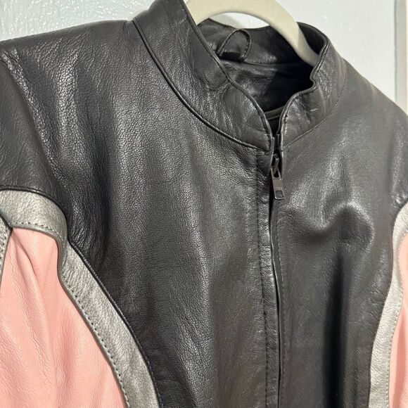 Hot Leathers Women’s Moto Jacket Black w/ Pink & Silver Stripes XL - Picture 2 of 10
